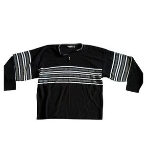 Mens Black Gray White Stripe 1/4 Zip Pullover‎ Sweater Long Sleeve MAURICES XL